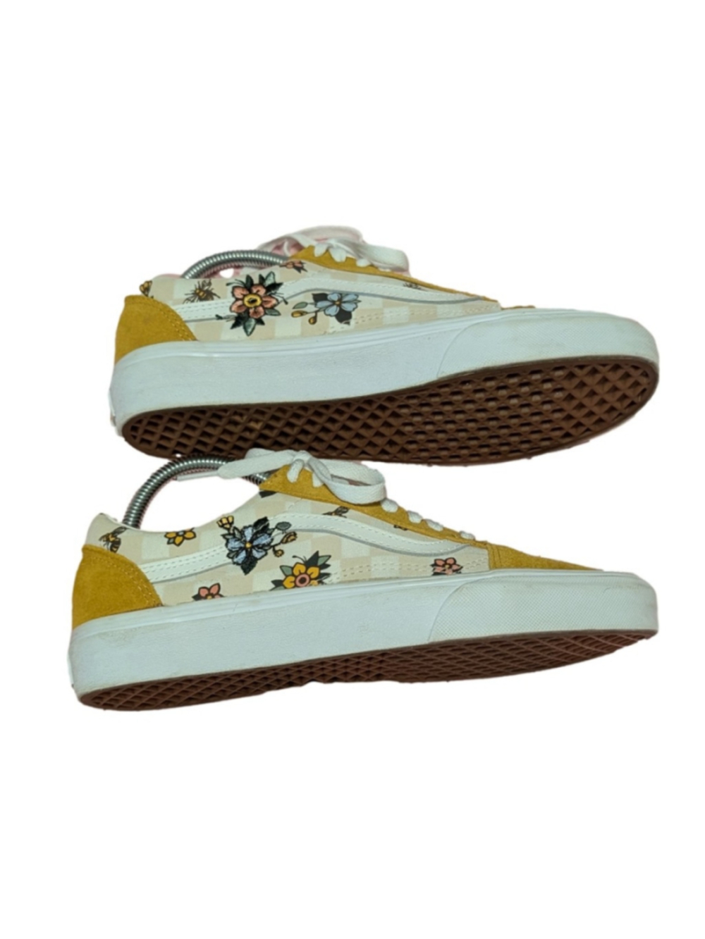 Vans Old Skool Floral Sneakers Yellow Beige Women's - Picture 7 of 11